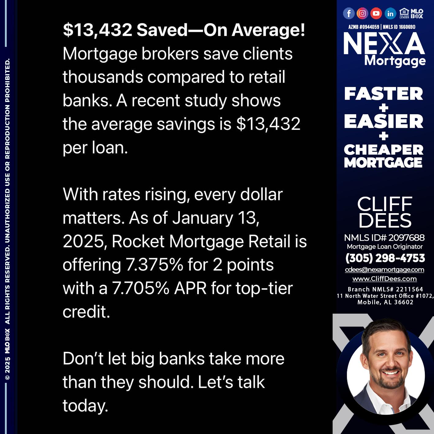 saved on average - Cliff Dees -Mortgage Loan Originator
