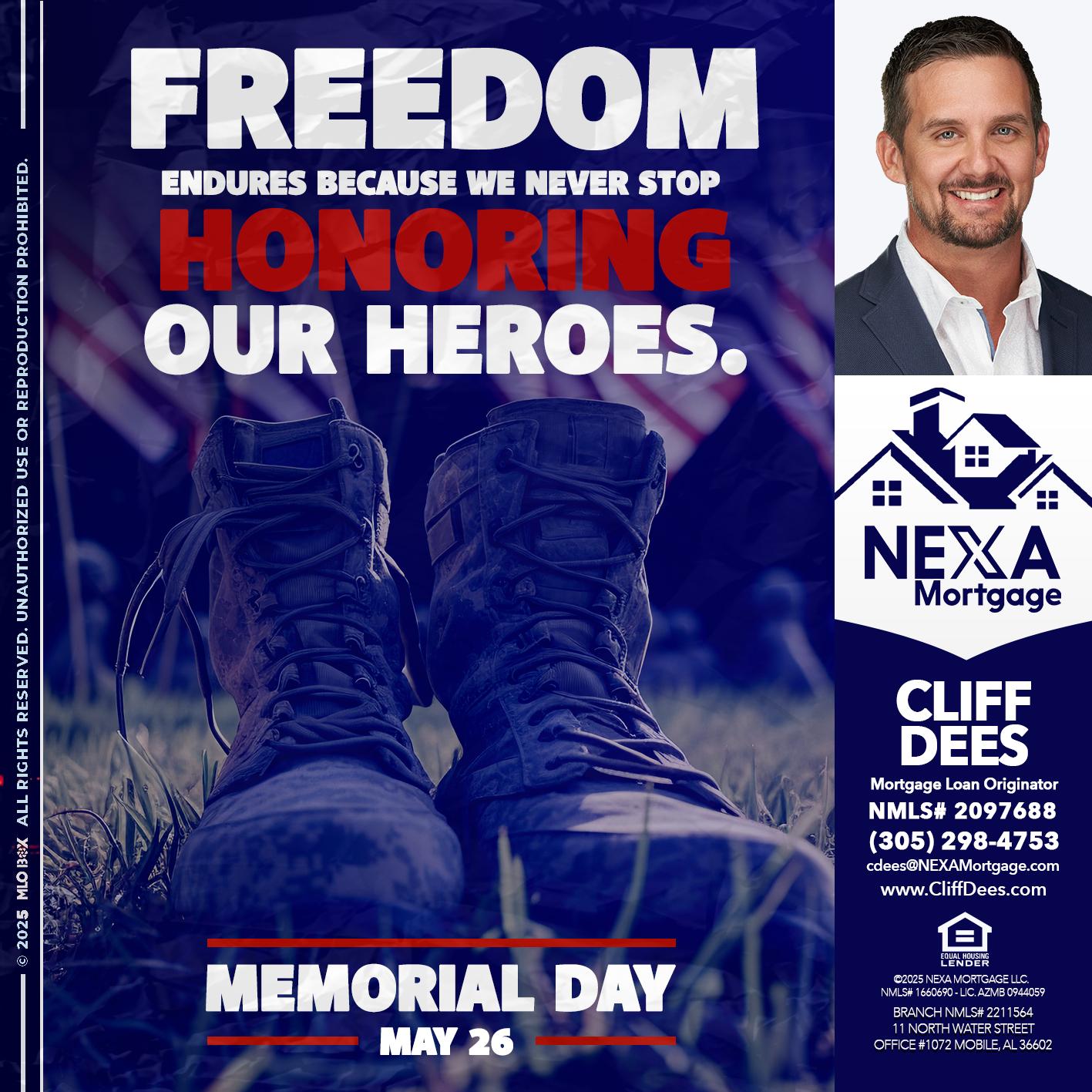 Memorial Day - Cliff Dees -Mortgage Loan Originator