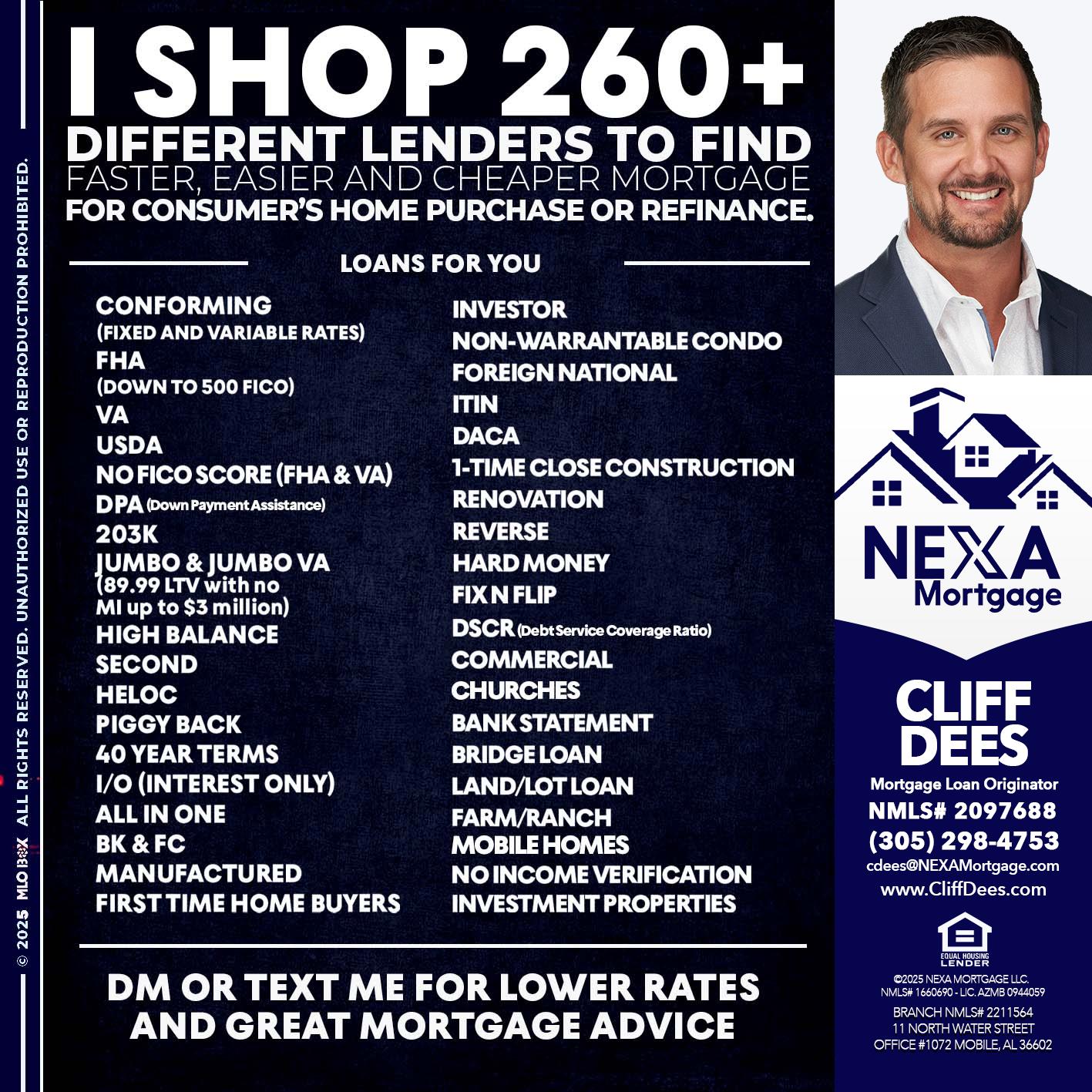 I SHOP +260 - Cliff Dees -Mortgage Loan Originator