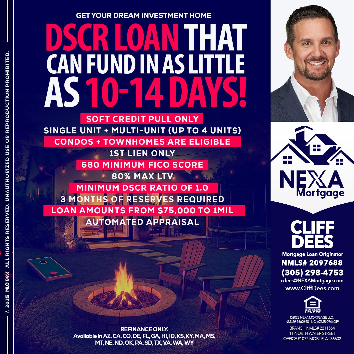 DSCR LOAN - Cliff Dees -Mortgage Loan Originator