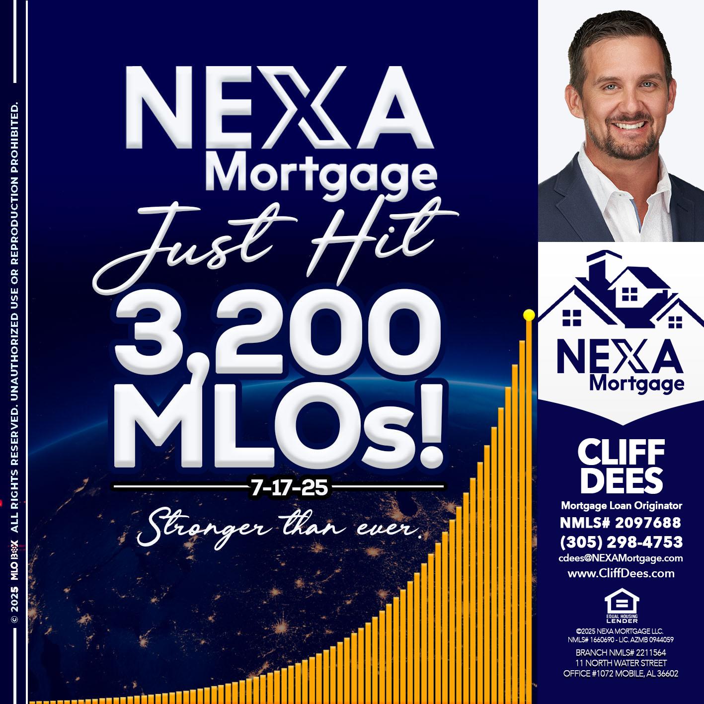 JUST HIT 3,200 MLOs - Cliff Dees -Mortgage Loan Originator