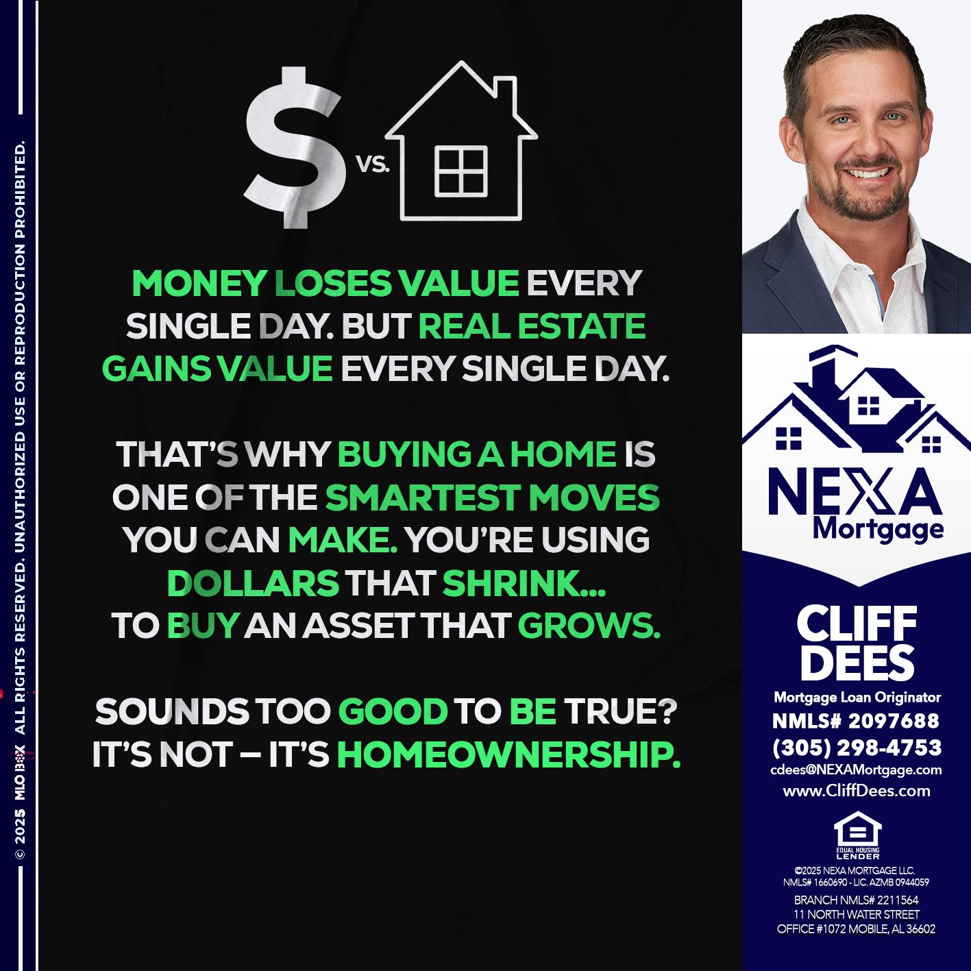 MONEY LOSES VALUE - Cliff Dees -Mortgage Loan Originator