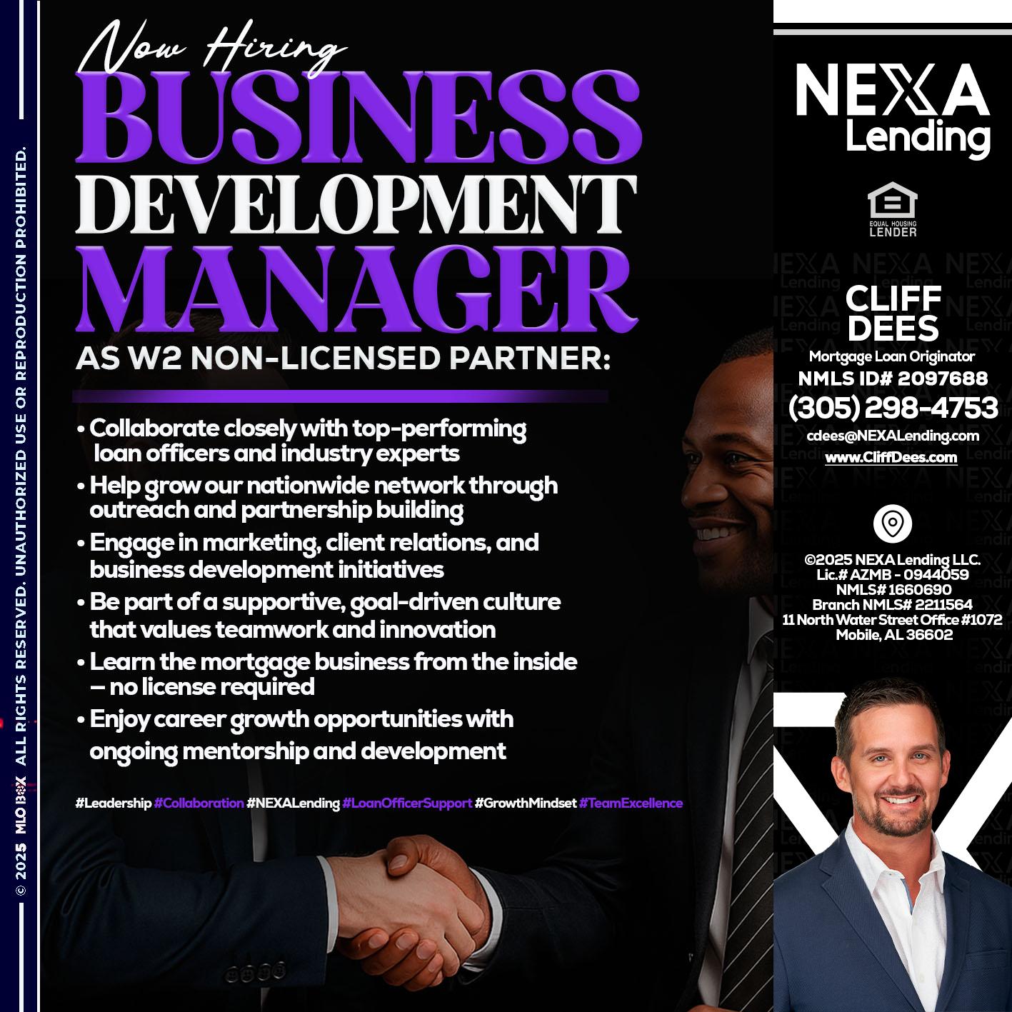 NOW HIRING - Cliff Dees -Mortgage Loan Originator