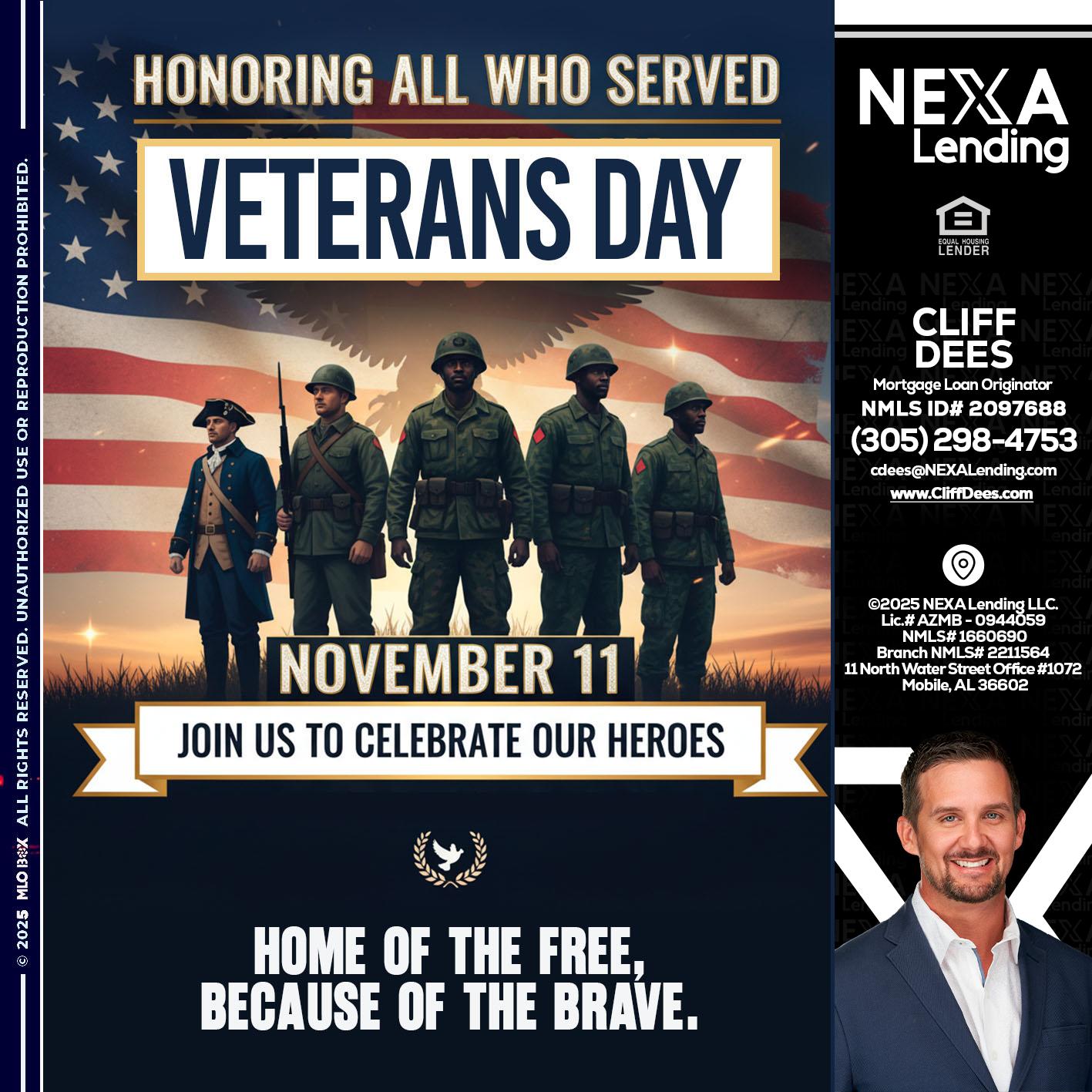 VETERANS DAY - Cliff Dees -Mortgage Loan Originator