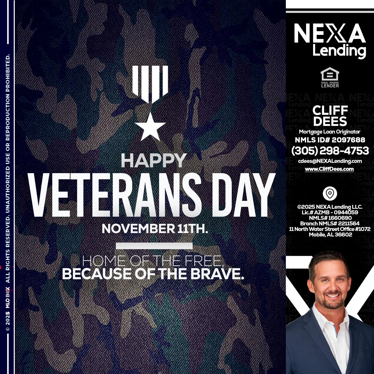 VETERANS DAY - Cliff Dees -Mortgage Loan Originator