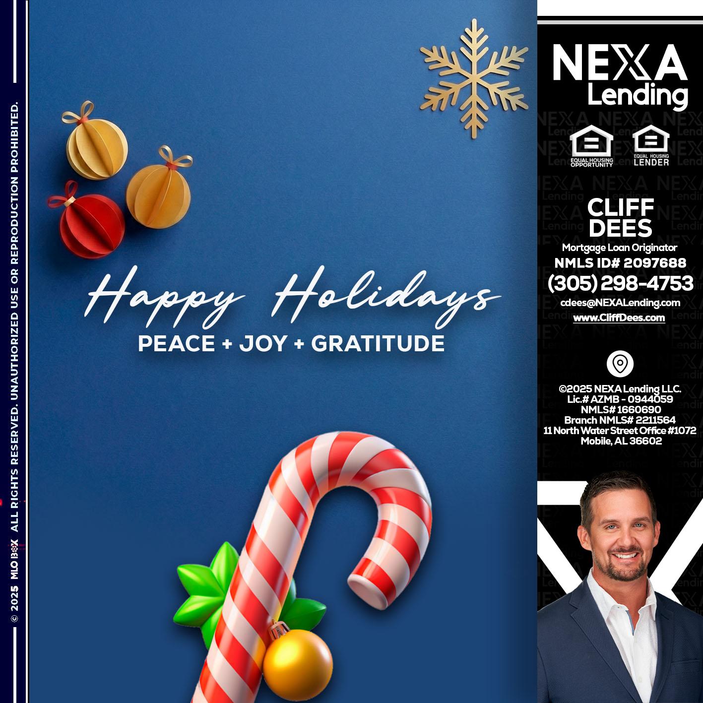 HAPPY HOLIDAYS - Cliff Dees -Mortgage Loan Originator