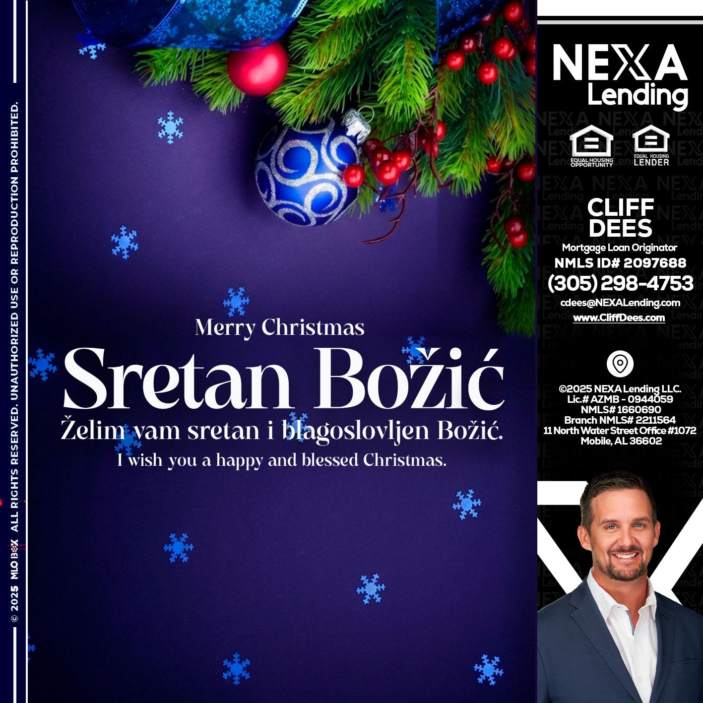 Sretan Božić - Cliff Dees -Mortgage Loan Originator