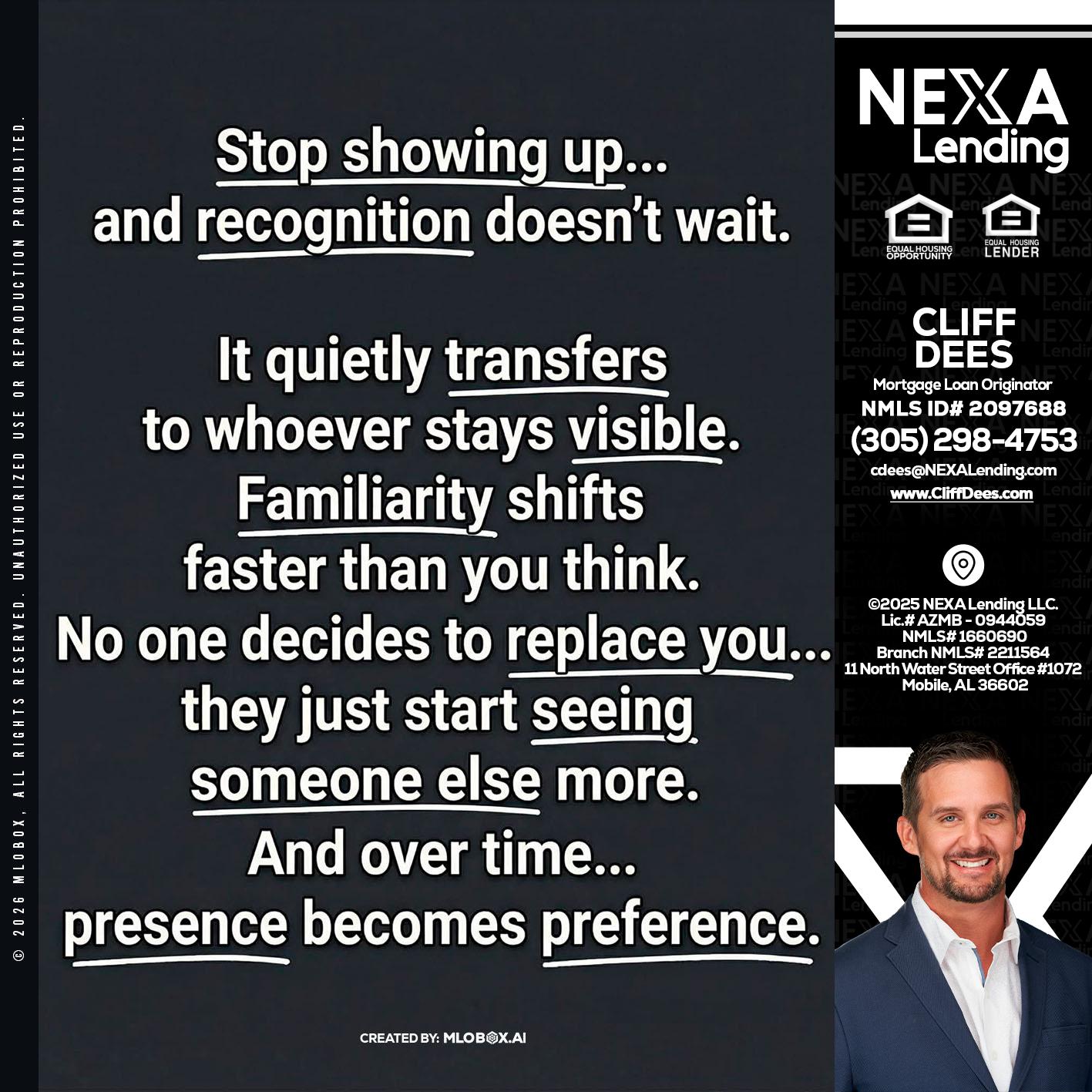 STOP SHOWING - Cliff Dees -Mortgage Loan Originator