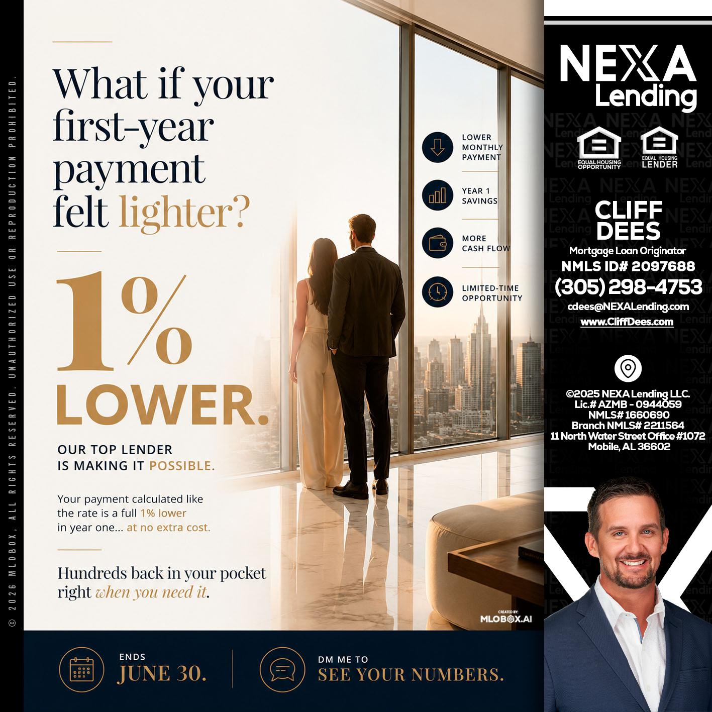 1% lower - Cliff Dees -Mortgage Loan Originator