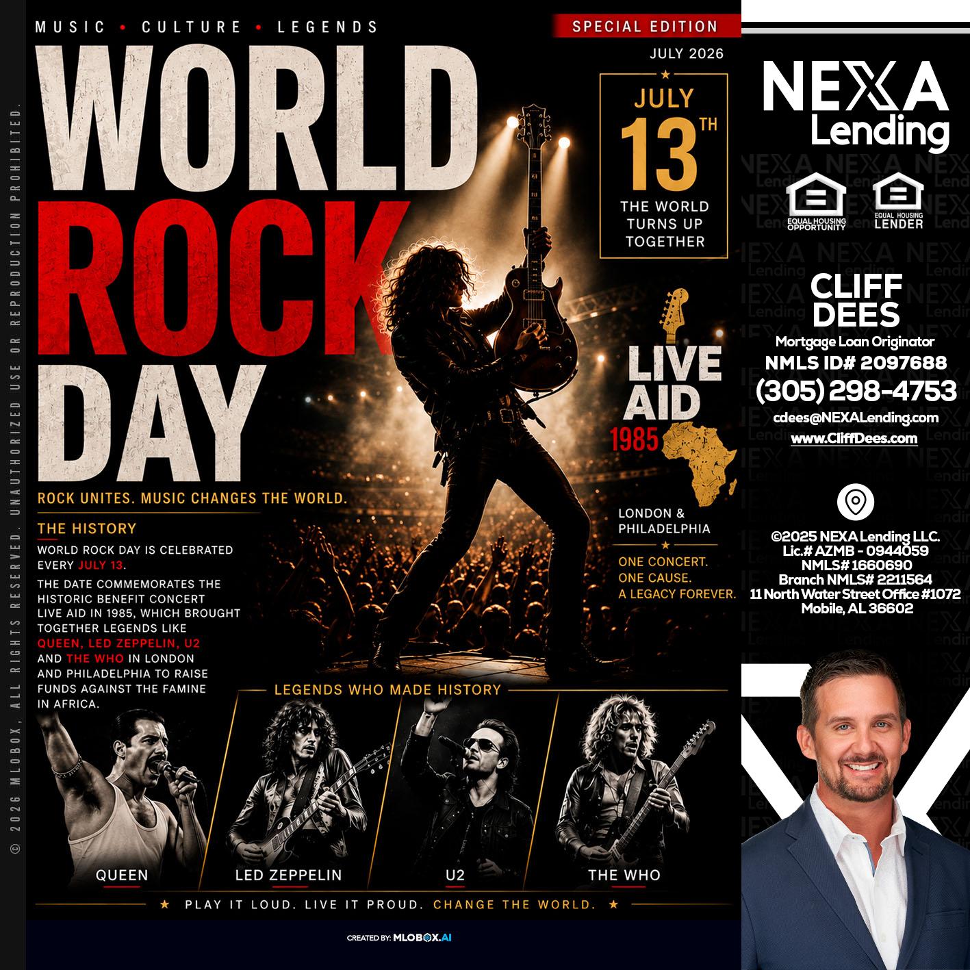 WORLD ROCK MUSIC DAY - Cliff Dees -Mortgage Loan Originator